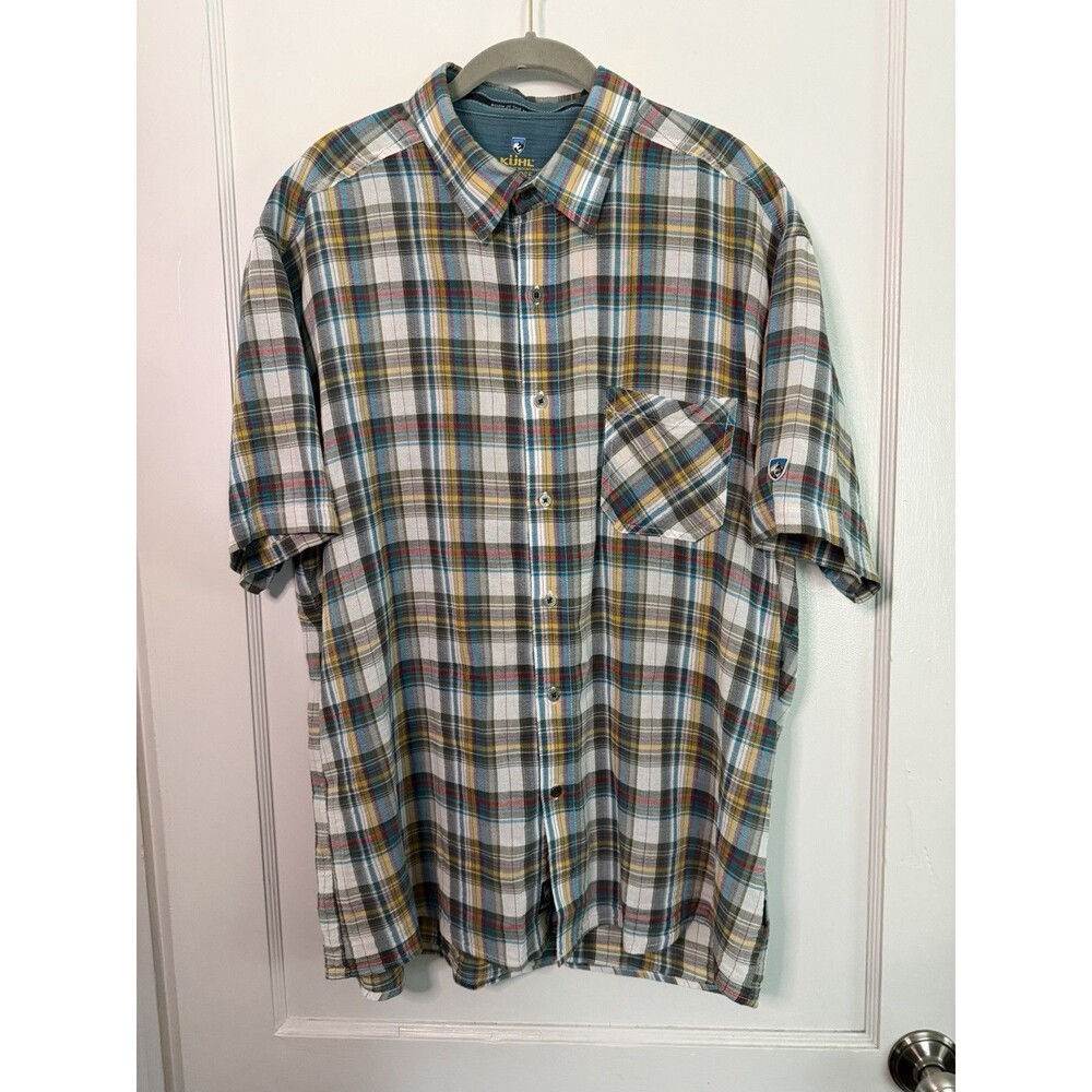 KUHL Mens Plaid Organic Cotton Short Sleeve Button Up Shirt XXL Outdoor Hiking